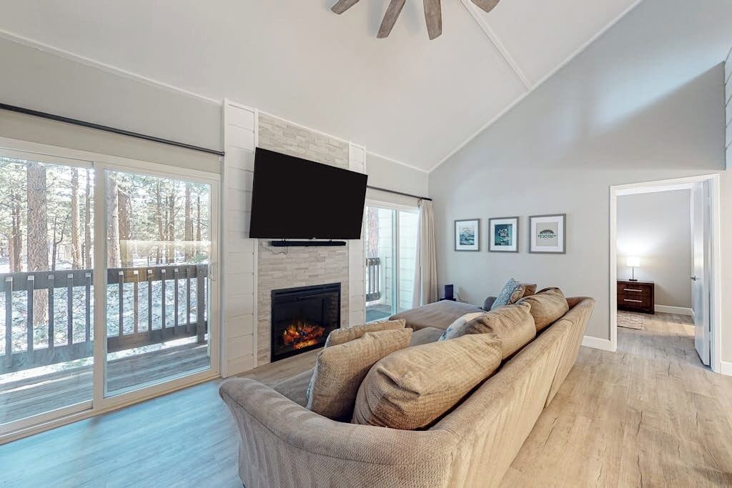 TV, fireplace