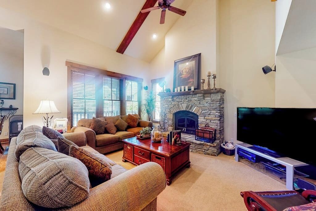 TV, fireplace