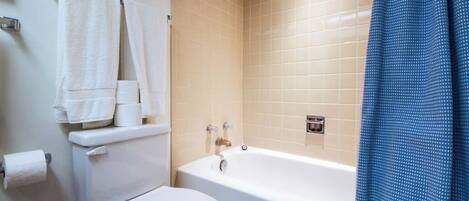 Douche, séchoir à cheveux, serviettes fournies