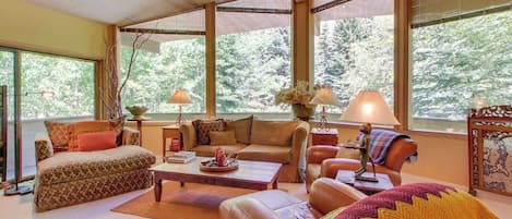 TV, fireplace, DVD player, books