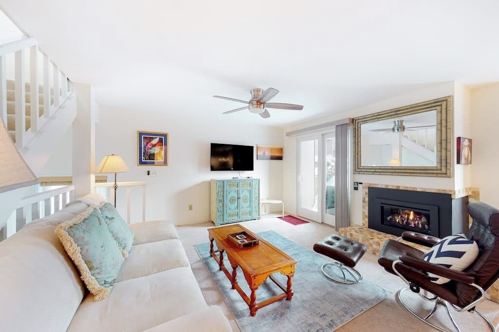 TV, fireplace