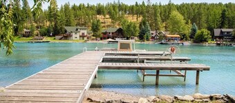 Lakefront retreat with dock, private beach and two spacious homes