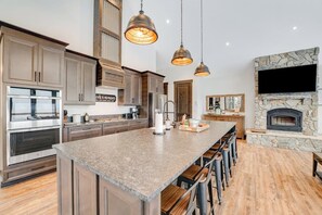 Fridge, microwave, oven, stovetop - Newly built mountain home with water views, balcony, two kitchens, & W/D (Lakeside)