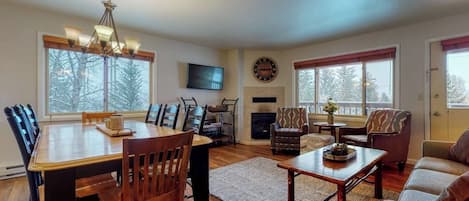 TV, fireplace