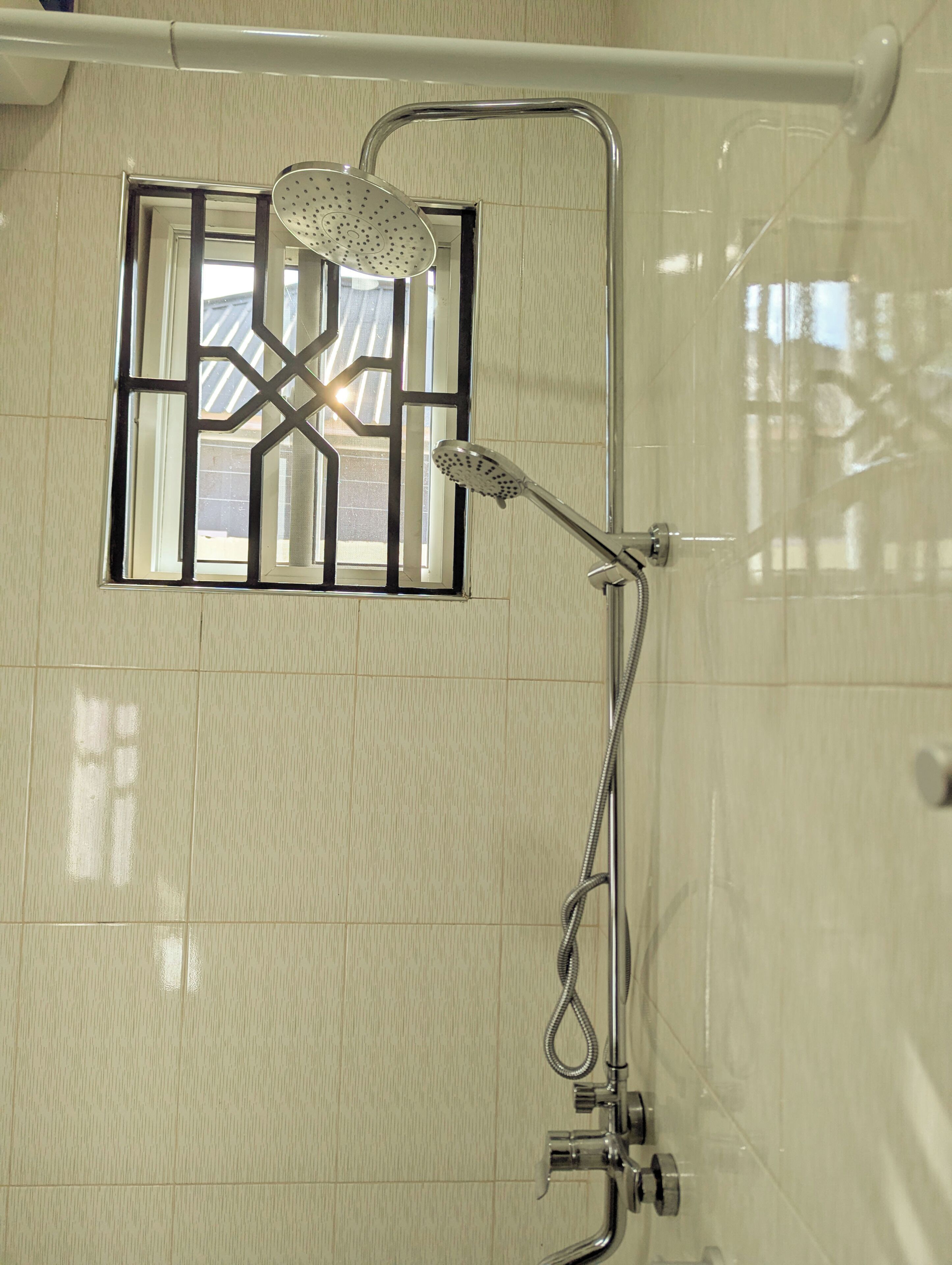 Shower, towels, soap, toilet paper