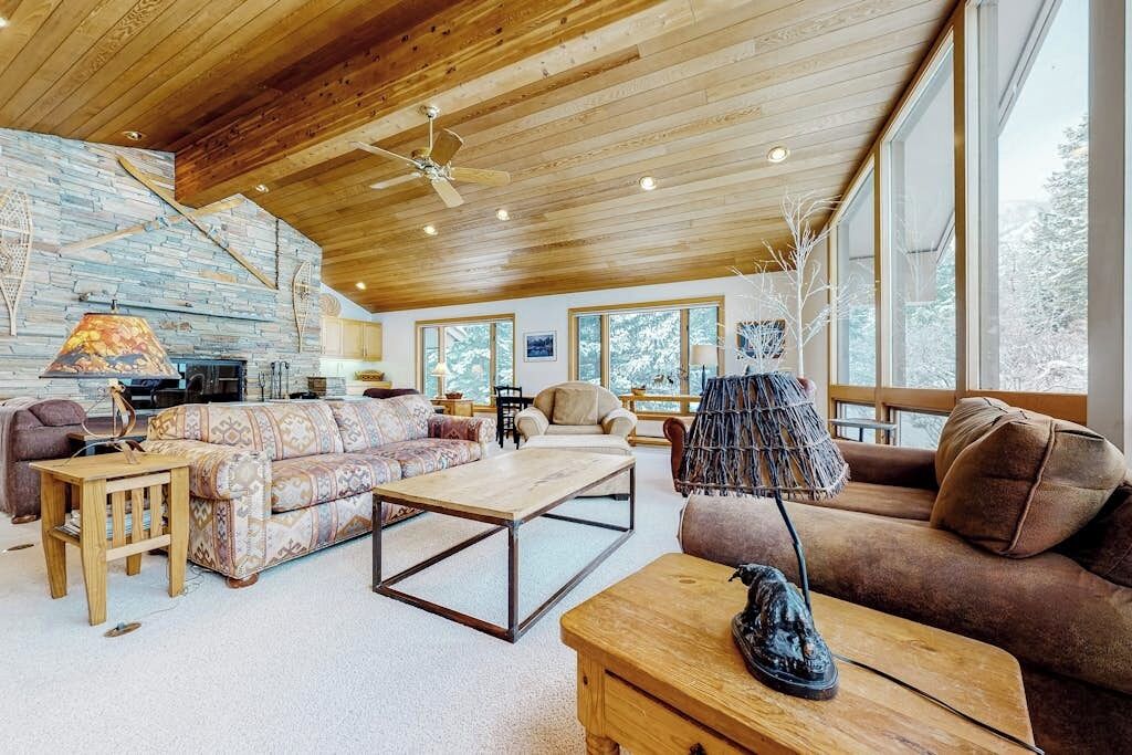 TV, fireplace, DVD player, books
