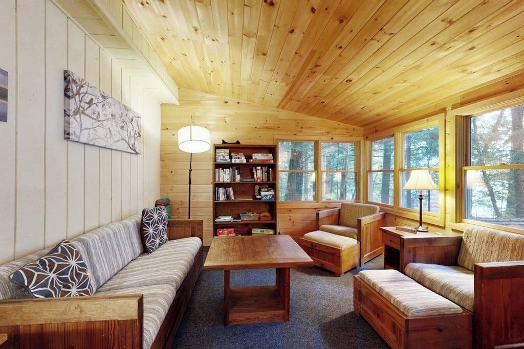 TV, fireplace, DVD player, books