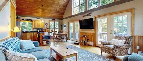 TV, fireplace, DVD player, foosball