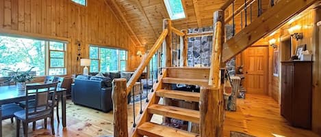 TV, fireplace, DVD player, books