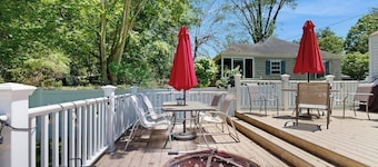 Dog-friendly home with firepit, large deck & yard - close to town