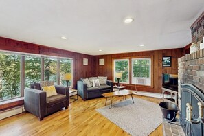 TV, DVD player, books, video library