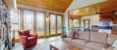 TV, fireplace, DVD player, video library