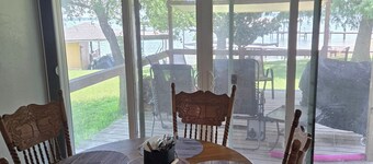 Lakefront house with boat house.