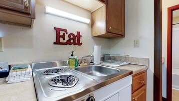 Microwave, stovetop, coffee/tea maker, toaster