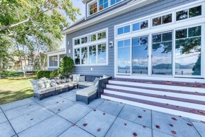 Terrace/patio - Dog-friendly lakefront home with lake views, firepit, dock, patio, & grill (Ossipee)