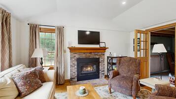 TV, fireplace, foosball, books