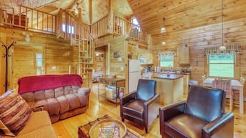 TV, fireplace, books