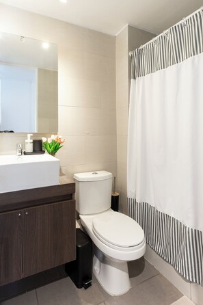 SĂšche-cheveux, serviettes fournies, savon, papier toilette