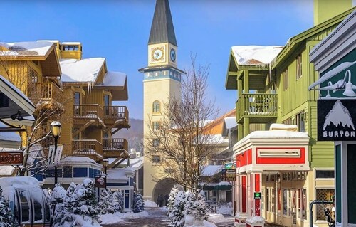 Stratton TreeTop condo with private hot tub, fireplace, decks & mountain view