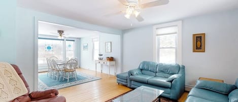 TV, DVD player, video library