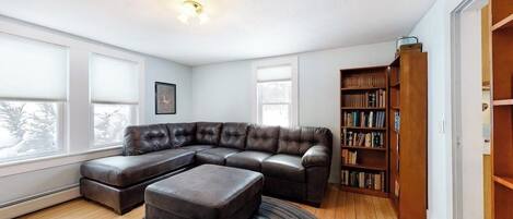 TV, DVD player, video library
