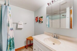 Shower, towels - Relaxing home with gas grill, washer/dryer, TV, kitchenette - close to mall (South Burlington)
