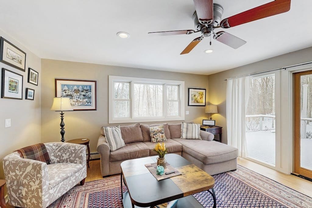 TV, fireplace, DVD player, books