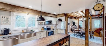 Charming dog-friendly home with private deck, firepit, washer/dryer, & cable