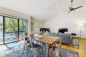 Dining - Cozy condo w/ balcony, river view, electric woodstove, w/d, wifi, kitchen, a/c (Quechee)