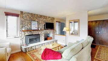 Televisión, chimenea, futbolito y tenis de mesa