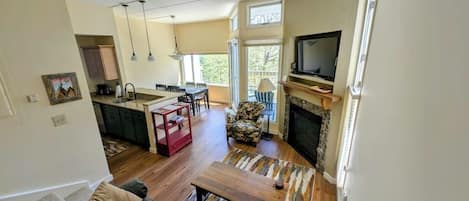 TV, fireplace