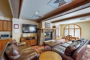 TV, fireplace, DVD player, table football