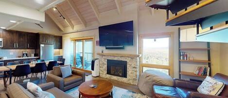 TV, fireplace