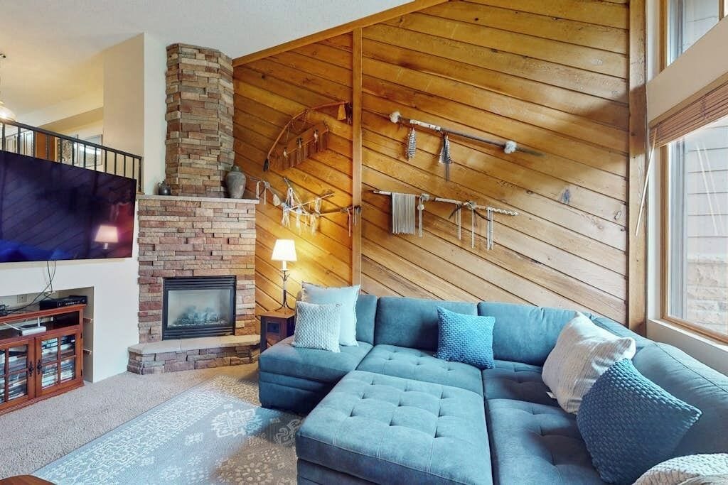 Fernseher, Kamin, DVD-Player, Bücher