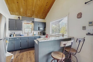 Fridge, microwave, oven, stovetop - Family-friendly mountain cabin with fire pit and snow mobile parking (Grand Lake)