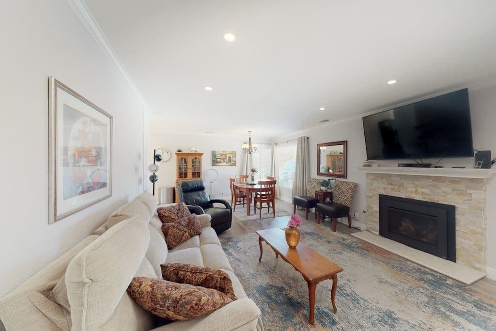 TV, fireplace