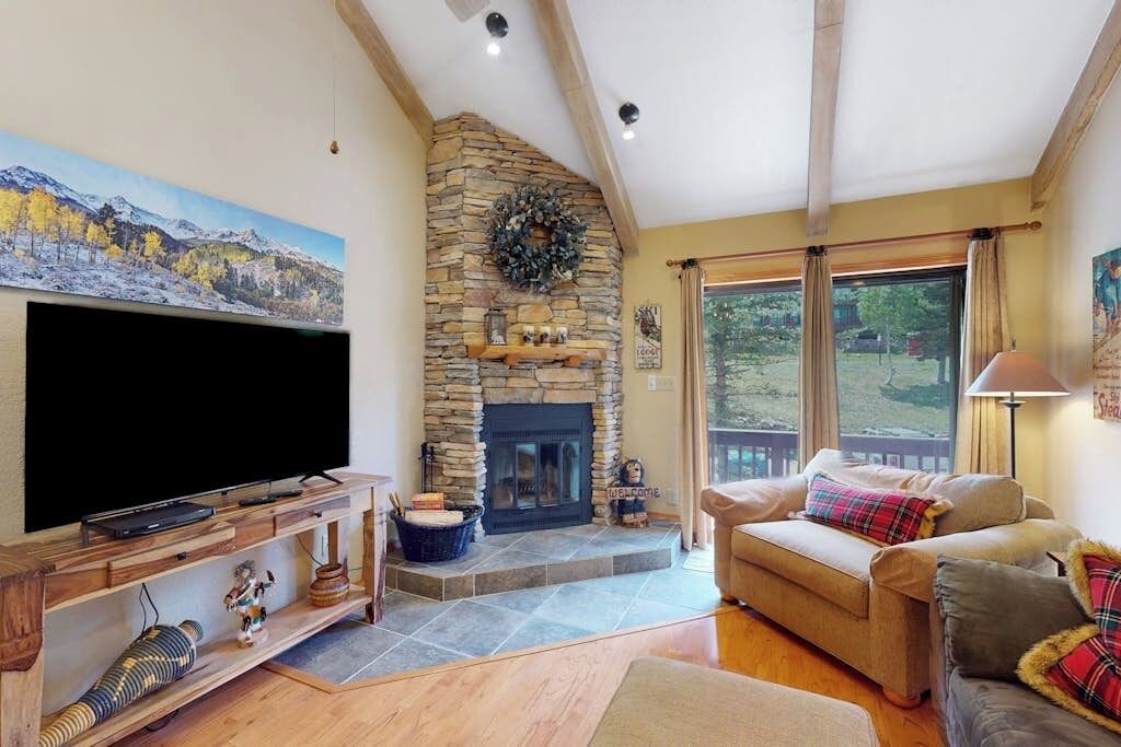 TV, fireplace, DVD player, video library