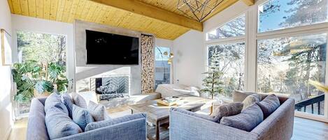 Fernseher, Kamin, Bücher
