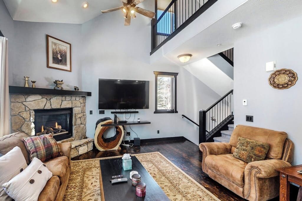 TV, fireplace