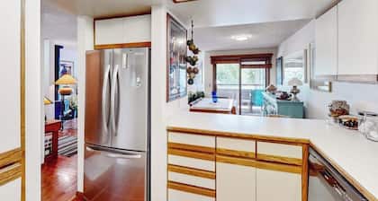 Comfortable condo with full kitchen, balcony, & washer/dryer