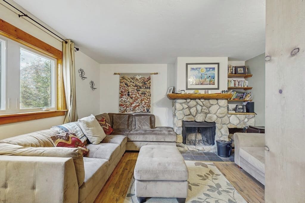 TV, fireplace, DVD player, books