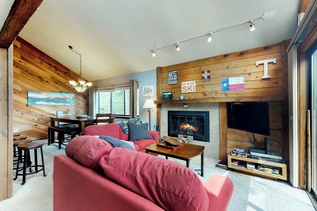 TV, fireplace, DVD player, books