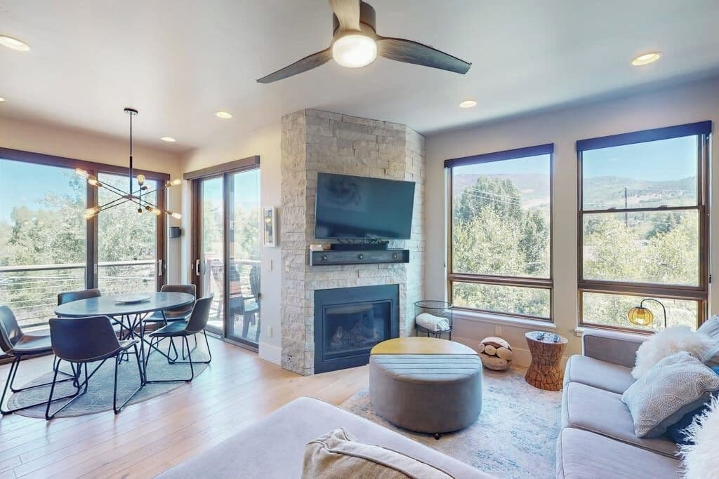 TV, fireplace, stereo, computer monitors