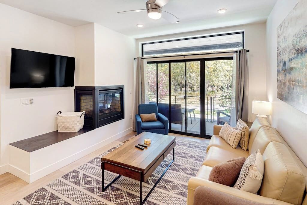 TV, fireplace