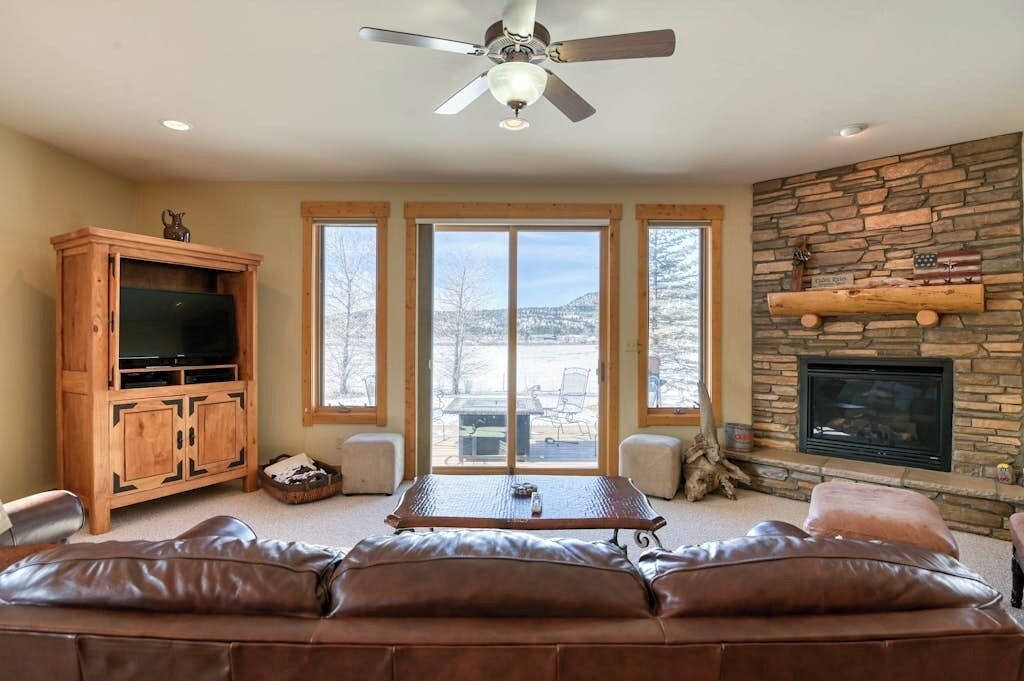 TV, fireplace, DVD player, books