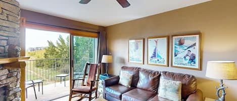 TV, fireplace, DVD player, video library