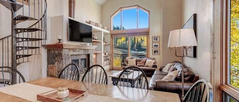 TV, fireplace