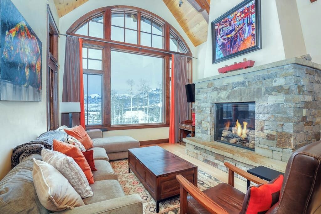 Televisión, chimenea y reproductor de DVD 