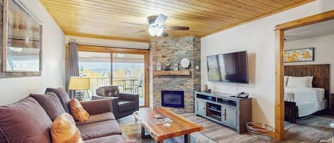 TV, fireplace