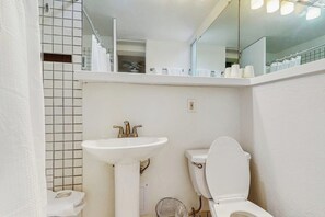 Shower, hair dryer, towels - Main Street gem - pool & hot tub - walk to lifts, dog-friendly, ground-floor (Aspen)